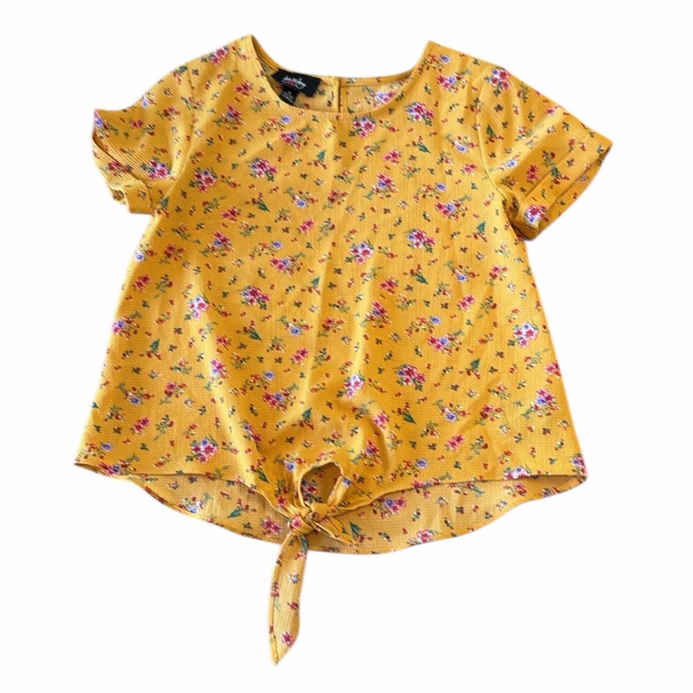Girls' Yellow Floral Tie-Front Top